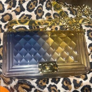 Chic Blue and Gold Crossbody Bag with Metallic Finish